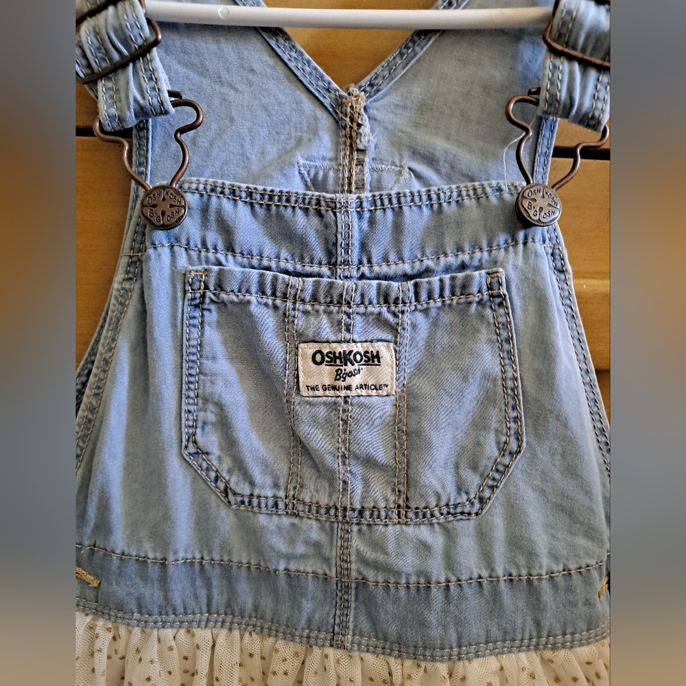 OshKosh B'gosh Vintage denim overalls with lined gold polka dot white sk… - Picture 6 of 6